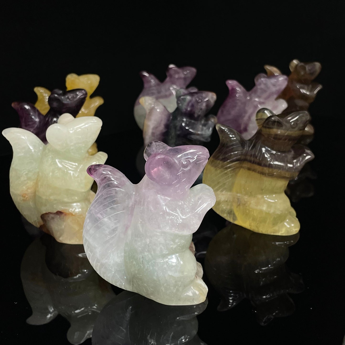 Natural Fluorite Squirrel Carving – Handcrafted with Precision, Intricate Details Capture Lifelike Charm. Unique Artisan Work, Vibrant Crystal Decor