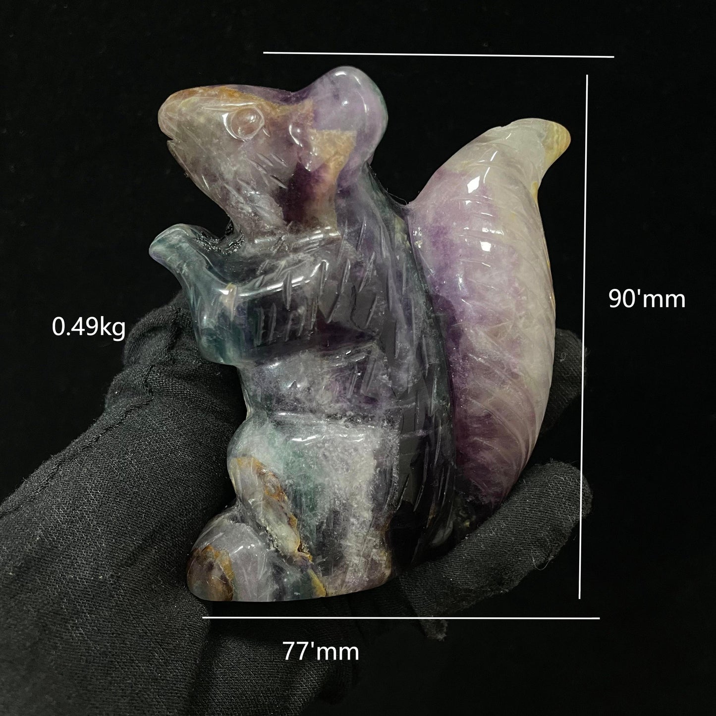 Natural Fluorite Squirrel Carving – Handcrafted with Precision, Intricate Details Capture Lifelike Charm. Unique Artisan Work, Vibrant Crystal Decor