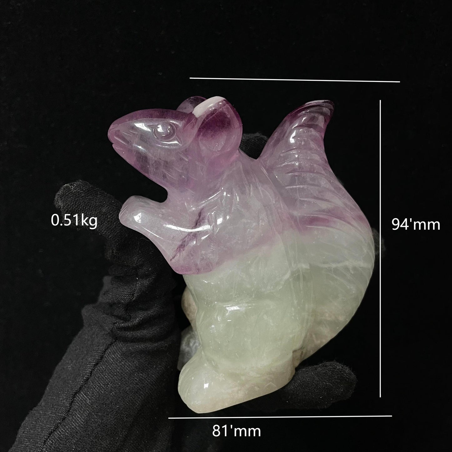 Natural Fluorite Squirrel Carving – Handcrafted with Precision, Intricate Details Capture Lifelike Charm. Unique Artisan Work, Vibrant Crystal Decor