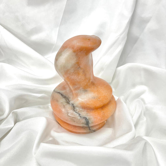 【B3】Meowcrystal Natural orange calcite orange gray calcite Cobra snake design Carvings home ornaments