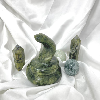 【A4】5 In 1 Set Jade stone cobra snake design carving set snake egg 2pcs middle tower 2pcs