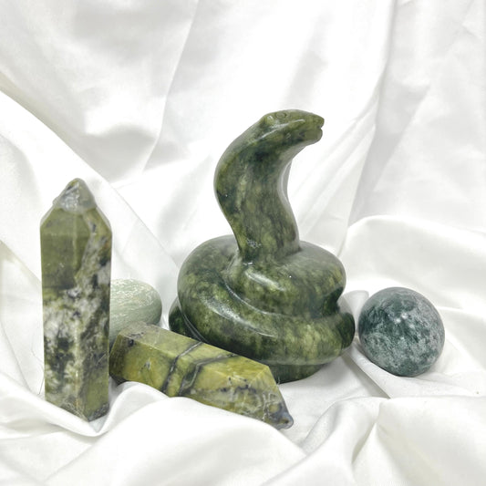 【A4】5 In 1 Set Jade stone cobra snake design carving set snake egg 2pcs middle tower 2pcs