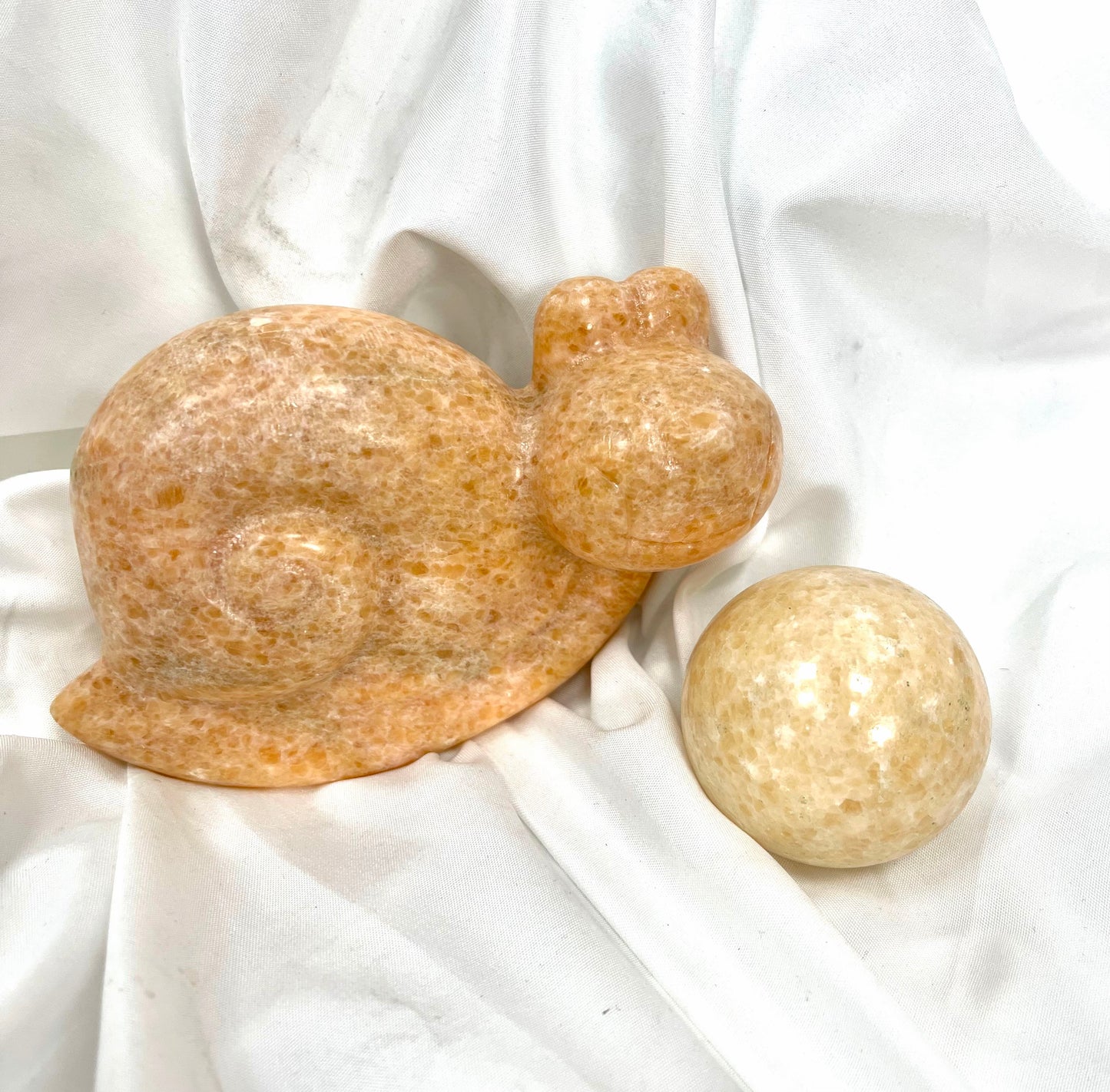 【A16】Orange Calcite Carving Snail Design Crystal Set With Sphere
