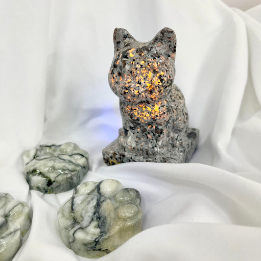 【A18】Meowcrystal Only Cat Design Yooperlite Carving with Kitty paw 5 In 1 Set