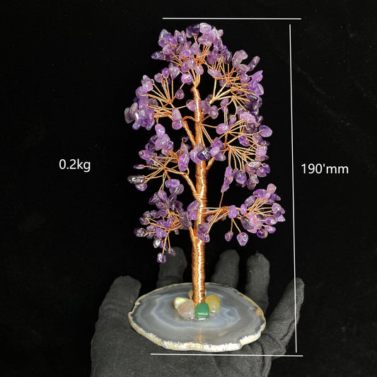 18cm Lucky Fortune Crystal Money Tree – Amethyst, Rose Quartz & Green Aventurine | Wealth Magnet, Feng Shui Treasure & Decorative Gem