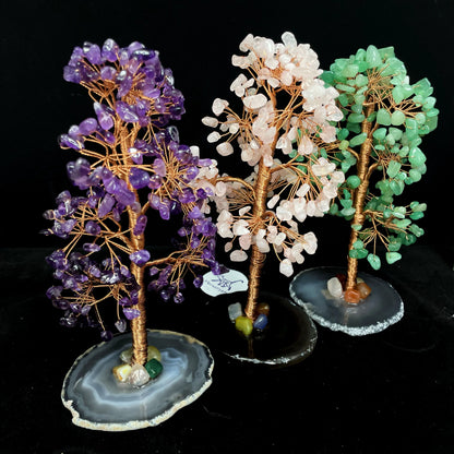 18cm Lucky Fortune Crystal Money Tree – Amethyst, Rose Quartz & Green Aventurine | Wealth Magnet, Feng Shui Treasure & Decorative Gem