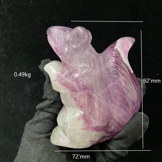 Natural Fluorite Squirrel Carving – Handcrafted with Precision, Intricate Details Capture Lifelike Charm. Unique Artisan Work, Vibrant Crystal Decor